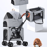 Foldable Doublelayer Breathable Pet Stroller for 2 Pets