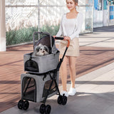 Foldable Doublelayer Breathable Pet Stroller for 2 Pets