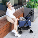 3-in-1 Foldable Pet Stroller Detachable 4 Wheels Dog Stroller