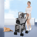 Foldable Doublelayer Breathable Pet Stroller for 2 Pets