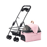 3-in-1 Foldable Pet Stroller Detachable 4 Wheels Dog Stroller